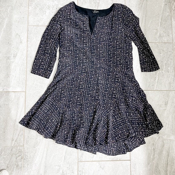 Club Monoco Navy Blue Geometric Print Silk A Line Swing Dress with Pockets 6 - Picture 3 of 8